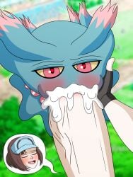 1futa :>= ace_trainer_(pokemon) anthro blowjob blush brown_hair cheek_bulge closed_eyes cum cum_inside dark_blue_hair eroticaquatic fingerless_gloves furro furry futanari hand_on_cheek hat head heart-shaped_pupils human_on_anthro misdreavus pearl_necklace pokemon pokemon_(species) pokemon_gsc pokemon_sm red_eyes satisfied self_upload veiny_penis yellow_eyes