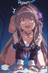 ai_generated ai_assisted breasts uncensored thick_thighs thighs thick_ass curvy curvy_female curvy_body moonwool_branch long_hair very_long_hair brown_hair purple_eyes herta_(honkai:_star_rail) honkai:_star_rail caption comic talking talking_to_viewer medium_breasts small_breasts doll doll_joints herta_(puppet)_(honkai:_star_rail) bottomless sex vaginal_penetration vagina vaginal vaginal_sex vaginal_insertion surprised moaning open_mouth smile smiling all_fours sex_from_behind doggy_style doggystyle