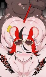 1boy 1girls ahe_gao ahegao ambiguous_penetration ass_ripple dark-skinned_male doggy_style english_text eyes_rolling_back eyewear eyewear_on_head front_view glasses glasses_on_head hakos_baelz hakos_baelz_(snake_eyes) heart high-angle_view holding_tail hololive hololive_english hololive_english_-council- hololive_english_-promise- huge_ass hyper_ass large_ass medium_breasts mouse mouse_ears mouse_girl mouse_tail mp. open_mouth pear-shaped_figure pear_shaped pressing_breasts_together pulling_tail sex text virtual_youtuber