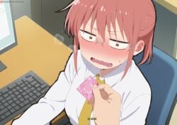 1girl absurd_res absurdres ai_generated ashamed before_sex blush blushing brown_eyes condom female female_focus flirting flirting_look glasses hand hentai hi_res high_quality high_resolution highres kobayashi kobayashi-san_chi_no_maidragon looking_at_another meme nervous pov red_hair sawahebi shirt sitting tie viewer_pov white_body white_shirt