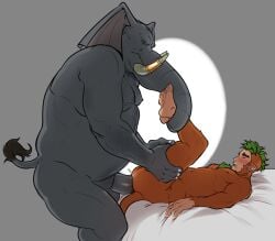 2025 anal anal_penetration anthro big_penis blush duo feet genitals green_hair grey_background grey_penis hair haplorhine hi_res juicytreats leg_grab male male/male mammal monkey penetration penile penile_penetration penis penis_in_ass primate simple_background size_difference