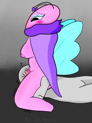 flutter_(dandy's_world) facesitting self_insert eating_pussy blush faceless_character fluffy butterfly insect male female wings pink_skin gray_skin thick_thighs thighs