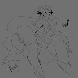 2girls ass cartoon cartoon_network cartoony dc_comics female female_only gray_background line_art long_hair naked no_sex open_legs pussy raven_(dc) short_hair smile starfire tagme teen_titans teen_titans_go toruart torule34 wip work_in_progress