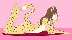 1boy androgynous anthro big_ass blush brown_hair cheetah commission cypress_cheetah feline femboy furry girly green_eyes jimmuarts long_hair looking_at_viewer lying_down male male_anthro male_only nude original original_character rug sexually_suggestive side_glance solo solo_male tail trap