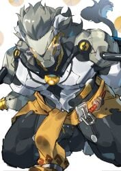 balls banyue_(zenless_zone_zero) baoding_balls bara blush boner erection hands_behind_back humanoid lion lion_humanoid long_hair machine male male_only muscles muscular on_knees penis robot robot_anthro robot_humanoid solo solo_male winters29208178 zenless_zone_zero