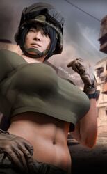 1girls 3d 3d_model 3d_render asian asian_female battlefield_(series) battlefield_6 crop_top cropped_shirt desert gloves helmet military navel semi_clothed toned_belly toned_female toned_stomach