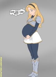 1girls armor blonde_hair blue_eyes bodysuit breastplate carrying_belly expectant female female_focus female_only gravid greaves heavy_belly hi_res holding_belly holding_pregnant_belly league_of_legends looking_at_belly luxanna_crownguard nervous non-nude pervert_dolphin_(artist) pregnant pregnant_belly pregnant_female riot_games skirt
