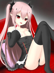 apple black_panties fangs gothic_lolita krul_tepes nipples no_bra owari_no_seraph panties red_eyes vampire