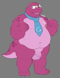 3_toes absurd_res accessory anthro dinosaur feet foreskin gameoverse genitals glitch_productions gobbles_(gameoverse) hi_res hienito long_foreskin male male_only necktie nipples obese overweight overweight_male penis pink_body pink_nipples prehistoric_species reptile scalie solo solo_male standing toes