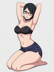 1girls armpit_crease armpit_fetish armpits arms_behind_head arms_up barefoot bedroom_eyes black_bra black_eyes black_hair booty_shorts boruto:_naruto_next_generations bra choker clothed clothed_female collar curvaceous curvaceous_female curvaceous_figure curves curvy curvy_body curvy_female curvy_figure curvy_hips ear_ring feet female_only foot_fetish foot_focus glasses haruartsnsfw hi_res high_resolution highres hips hourglass_figure jewelry kneeling light-skinned_female light_skin minishorts naruto naruto_(series) on_knees pale-skinned_female pale_skin perky_breasts petite petite_body petite_female pinup pixie_cut posing sarada_uchiha seductive seductive_look shonen_jump short_hair shorts shounen_jump showing_off shueisha small_breasts smile smiling smiling_at_viewer soles teen teen_girl teenage teenage_female teenage_girl teenager thick_thighs thighs toes tomboy uchiha_sarada very_high_resolution weekly_shonen_jump weekly_shounen_jump wide_hips