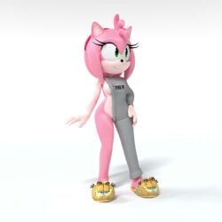 3d amy_rose animated ass bare_hips bare_legs breasts_peeking_out_of_shirt brooklyn_sweater covering_breasts embarrassed female female_only green_eyes groin half-dressed half_clothed hitmarker legs medium_breasts nip_slip nipples pink_fur pink_hair sega slippers smile sonic_the_hedgehog_(series) surprised tagme video