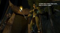 3d angry angry_face axe black_hair casual_exposure casual_nudity foreskin futanari gearslad7 green_skin imminent_anal imminent_rape innefective_clothing loincloth looking_at_viewer looking_down_at_viewer midriff night orc orc_futa outdoors outside pasties six_pack taller_futa tent threat threatening torch uncut weapon
