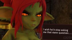 3d ass bella_(coot27) blacksmith boots breasts casual coot27 footwear forge_(hearth) gloves goblin green_body hair handwear handwear_and_footwear_only indoors intersex lich mostly_nude nipples nonsexual nonsexual_nudity nude_intersex original original_character pubes pubic_hair red_hair red_sclera shameless shoes tagme tomb_(dddoodles) video yellow_eyes