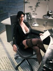 1girls 3d big_breasts black_hair boss breasts cd_projekt_red crossed_legs female female_only glasses jackgb light-skinned_female light_skin looking_at_viewer mascara necklace office office_clothing office_lady purple_eyes solo solo_female stockings the_witcher_(series) the_witcher_3:_wild_hunt yennefer