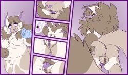 anthro domestic_cat felid feline felis female fluffy ftm ftm_transformation gender_transformation genital_transformation genitals hi_res hybrid male mammal marshmallowlemons patch_(marshmallowlemons) penile_spines penis purple_genitals slightly_chubby solo trans_(lore) trans_man_(lore) transformation transformation_by_substance transformation_sequence