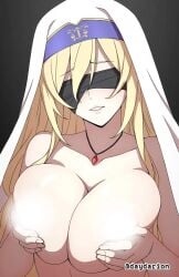 1girls solo female_only female female_focus long_hair collarbone shoulders fingers fingernails cleavage large_breasts breasts midriff slim_waist slim_female narrow_waist slender_waist slender_body lean_figure simple_background upper_body hair_between_eyes digital digital_media digital_art digital_drawing digital_media_(artwork) digital_drawing_(artwork) 2d 2d_(artwork) 2d_artwork drawing blonde_hair blonde blonde_female blonde-haired_female blonde_hair_female blindfold blindfolded blindfolded_female tilted_head head_tilt necklace busty busty_female busty_girl adult adult_female mature_female mature large_boobs big_breasts big_boobs plump_breasts huge_breasts huge_boobs breasts_press breast_press pressing_breasts breasts_pressed_together pressing_breasts_together breast_squeeze squeezing_breast squeezing_breasts squeezing_breasts_together pushing_breasts_together pushing_breasts_up rubbing_breasts squeezing_own_breasts groping grope fondling groping_chest groping_breasts touching_breast touching_breasts fondling_breasts caressing_breasts groping_breast groping_own_breast fondling_own_breast groping_own_breasts self_fondle groping_self self_grope fondling_self hands_on_breasts hands_on_own_breasts hand_on_breast hand_on_own_breast hands_on_chest hands_on_own_chest hand_on_chest hand_on_own_chest breast_grab boob_grab grabbing_breasts grabbing_breast grabbing_tits grabbing_own_breast grabbing_own_breasts breast_hold double_breast_grab breast_lift holding_breast holding_breasts touching_chest touching_own_chest touching_own_breast touching_own_breasts censored censored_breasts censored_nipples light_censor nude naked nudity naked_female nude_female exposed naked_woman completely_nude completely_naked fully_nude fully_naked completely_naked_female completely_nude_female topless topless_female dark_background black_background dayyo_(daydarion/day-chan) veil sword_maiden_(goblin_slayer) goblin_slayer