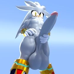 1boy 3d 5_fingers abs anthro balls big_balls big_breasts big_penis breasts clothing digital_media_(artwork) eulipotyphlan fingers footwear footwear_only fur genitals gloves hand_on_penis handwear hedgehog hi_res huge_balls huge_cock humanoid_genitalia humanoid_penis hyper hyper_balls hyper_genitalia hyper_penis looking_at_viewer low-angle_view male male_only mammal mostly_nude naked nude nude_anthro nude_male penis sega shoes shoes_only silver_the_hedgehog simple_background solo sonic_(series) sonic_the_hedgehog_(series) white_body white_fur winterdraco