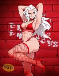 river_city_girls river_city_girls_2 marian_kelly kunio-kun kunio-kun_series white_hair long_hair female pose posing blue_eyes eyelashes fishnet_legwear fishnets fishnet fishnet_stockings fishnet_clothing red_clothing red_high_heels red_panties red_bra big_ass big_breasts big_butt big_tits ai_generated choker evil_grin evil_smile smile brick_wall background red_theme busty_female graffiti graffiti_on_wall solo_female solo wall ai_art ai-created ai_assisted sexy sexy_pose stripper_heels stripper_pose stripper_clothes athletic athletic_female toned toned_female