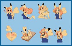 2016 angry annoyed anthro anthrofied big_breasts big_tail breasts butt_heart charger closed_eyes clothed clothing crossed_arms dress expression_sheet expressions fan_character female fist hair half-closed_eyes hand_on_hip happy long_ears long_hair looking_at_viewer looking_away lying mammal mouse_trap musical_note nintendo nude on_front one_eye_closed orange_hair pikachu playful pokemon pose pussy sex_toy shocked side_view simple_background sitting solo standing sweetlemondragon telegram video_games wink