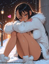 1girl 1girls ai_generated blush boobs breasts ecchipeachi female female_focus female_penetrated focus hayase_nagatoro hugging_legs jacket large_breasts nipples please_don't_bully_me,_nagatoro posing posing_for_the_viewer pussy sexy snow solo solo_female solo_focus sweat tan_body tan_skin uncensored