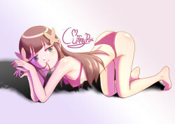 1girls artist_name artist_signature ass_up bedroom_eyes clothed cunnysaurusrex hair_ornament iris.exe iris_(mega_man) lingerie long_hair mega_man mega_man_battle_network nipples nipples_visible_through_clothing on_all_fours solo solo_female video_game_character video_games