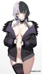 1girls 2d 2d_(artwork) 2d_artwork adult adult_female belly belly_button big_boobs big_breasts black-haired_female black_coat black_collar black_hair black_jacket black_legwear black_stockings black_thigh_highs black_thighhighs blush_face blushing blushing_at_viewer blushing_female breasts breasts_apart busty busty_female busty_girl closed_mouth_smile coat collar collarbone dayyo_(daydarion/day-chan) digital digital_art digital_drawing digital_drawing_(artwork) digital_media digital_media_(artwork) drawing exposed eyebrows_visible_through_hair female female_focus female_only fingers flushed flushed_face groin half_naked half_nude high_resolution highres hololive hololive_english inframammary_fold inguinal_crease inguinal_ligament jacket large_boobs large_breasts lean_figure legwear long_hair looking_at_viewer mature mature_female midriff multicolored_hair naked naked_coat naked_female naked_woman narrow_waist navel nude nude_female nudity open_coat open_jacket partially_undressed pussy semi_nude shiori_novella shoulders simple_background slender_body slender_waist slim_female slim_waist smile smiley_face smiling smiling_at_viewer solo standing stockings thick_thighs thigh_gap thigh_highs thighhighs thighs upper_body virtual_youtuber vtuber vtuberfanart white-haired_female white_background white_hair wide_hips yellow-eyed_female yellow_eyes youtuber youtuber_girl