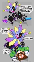dimentio dimentiofucker69 luigi mario_(series) nintendo paper_mario super_paper_mario self_upload toony tagme frustrated surprised text masturbation rule_63 sex_toy first_time