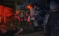 anthro bad_dragon_dildo cuntboy cuntboy/male fairy_lights furry_only monster_dildo parasitus plushies ride riding riding_penis romantic_couple romantic_sex sans_(undertale) transgender transgender_flag transgender_male transgender_man transgender_pride_colors