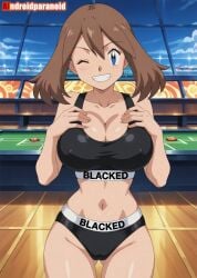 1girls ai_assisted ai_generated aindroidparanoid ass big_ass big_breasts big_butt blacked blacked_clothing blue_eyes blush breasts brown_hair busty cleavage curvy cute edit fat_ass female female_only game_freak grok hair hands_on_breasts hi_res hips huge_ass huge_breasts human large_ass large_breasts legs looking_at_viewer may_(pokemon) medium_hair midriff narrow_waist navel nintendo nipples panties pokemon pokemon_rse pokemon_trainer slim_waist sports_bra thick_ass thick_thighs voluptuous waist wide_hips wink