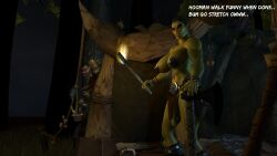 3d angry angry_face axe black_hair casual_exposure casual_nudity foreskin futanari gearslad7 green_skin imminent_anal imminent_rape innefective_clothing loincloth looking_at_viewer looking_down_at_viewer midriff night orc orc_futa outdoors outside pasties six_pack taller_futa tent threat threatening torch uncut weapon