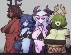 4girls bikini_top chaos_(warhammer) chaos_god chaos_goddess khorne large_breasts nurgle slaanesh small_breasts tagme tempura_person tzeentch warhammer_(franchise) warhammer_40k warhammer_fantasy