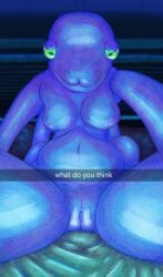 absurd_res anthro areola bed bed_sheet bedding bedroom big_breasts big_stomach big_vulva blinds breasts female furniture genitals glistening glistening_eyes hands_behind_back hi_res kolshian_(the_nature_of_predators) leaning leaning_forward mammal marine narrowed_eyes nervous nervous_smile nipples organs overweight phone_view photo pillow presenting reaching_towards_viewer reflection_in_eyes reflective_body sitting smile smiling_at_viewer snapchat solo spread_legs spreading stomach tentacle text the_nature_of_predators united_patriots upward_angle vulva
