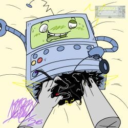 1:1 2026 bed bedsheets blush blush_lines digital_drawing_(artwork) digital_media_(artwork) disembodied_hand disembodied_limb eyelids fingering fingers joke_art leaking male male_focus moaning_in_pleasure nizisbizzy non-human non-human_body non-human_head non-human_only offscreen_character oil poo_poo_test robot robot_boy robot_gore robotic_arm rocket_monkeys tongue tongue_out toony wire wireplay wires yay-ok