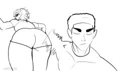1boy 1girl angry_face animated ass ass_focus ass_slap big_ass bottom_heavy bubble_butt butch curvy_figure devais humiliation illustration jane_(snow_daze) maledom meme muscular_female muscular_male naoya_hair_flip questionable_consent reference self_insert short_hair slapping_butt snow_daze spanking thick_thighs tomboy voluptuous_female
