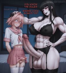 1boy 1futa 2026 abs absurd_res ai_generated armpits astolfo_(fate) balls bed bedroom big_dom_small_sub black_bra black_hair black_lips black_lipstick black_nails blush bra breasts covered_nipples dominant_futa domination ear_piercing english_text evil_grin fangs fate/grand_order fate_(series) femboy futa_is_bigger futa_milf futa_mommy futa_on_femboy futa_on_male futadom futanari garter_belt garter_straps goth goth_futa goth_girl half-closed_eyes hand_on_another's_head hand_on_own_hip height_difference highres huge_ass huge_balls huge_breasts huge_cock imminent_penetration imminent_sex large_breasts light-skinned_female light-skinned_male malesub muscular_arms muscular_female muscular_futa muscular_thighs narrow_waist nervous nervous_smile nervous_sweat pale-skinned_female penis penis_size_comparison penis_size_difference pink_hair pink_skirt precum red_eyes ryokum00n seductive_look seductive_smile self_upload size_difference skindentation skirt slit_pupils small_penis stable_diffusion submissive_male surprised talking talking_to_another teeth text thick_thighs thighhighs uncensored veiny_arms wide_hips window