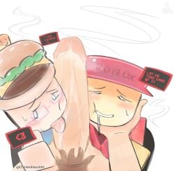 007n7 007n7_(forsaken) 3boys accurate_robloxian artist_name awaiting_sex big_dick big_dom_small_sub big_penis blowjob blush blush_lines chickenbiscuit69 cum cum_on_penis cum_on_tongue dick drool drooling elliot_(forsaken) elliot_(work_at_a_pizza_place) forsaken_(roblox) gay humanoid_hands humanoid_penis looking_at_viewer looking_back_at_viewer male_only penis roblox roblox_game robloxian self_upload threesome threesome_blowjob