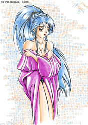 1990s 1998 1girls 20th_century blue_hair botan breasts female female_only long_hair pale-skinned_female pale_skin pat_kovacs shinigami shounen_jump solo tagme wink yu_yu_hakusho