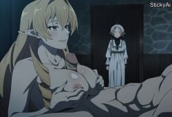 accurate_art_style ai_generated anime_coloring bedroom blonde_hair brown_hair caught caught_cheating caught_in_the_act caught_off_guard cheating cheating_(relationship) cheating_female cheating_girlfriend cheating_husband cheating_wife completely_nude drill_hair elf elinalise_dragonroad gilf implied_penetration implied_sex indoors long_hair mature_female medium_breasts milf mushoku_tensei mushoku_tensei:_isekai_ittara_honki_dasu netorare nipples ntr nude nude_female nude_male penis pointy_ears rudeus_greyrat sex stickyai sylphiette_(mushoku_tensei) walk-in walked_in_on