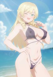1girls 2d 2d_(artwork) 2d_artwork ;) armpits audirenze bare_armpits bare_arms bare_belly bare_chest bare_hands bare_hips bare_legs bare_midriff bare_navel bare_shoulders bare_skin bare_thighs beach belly belly_button big_breasts bikini bikini_bottom bikini_only bikini_top blonde-haired_female blonde_female blonde_hair blonde_hair_female blue_sky blurred_background blurry_background braid braided_hair braids breasts busty busty_female busty_girl character_request cleavage clouds coast collarbone crown_braid curvaceous curvaceous_body curvaceous_female curvaceous_figure curvaceous_hips curvy curvy_body curvy_female curvy_figure curvy_hips day daylight daytime digital digital_art digital_drawing digital_drawing_(artwork) digital_media digital_media_(artwork) drawing drill_hair elbows exposed_armpits exposed_arms exposed_belly exposed_chest exposed_hips exposed_legs exposed_midriff exposed_navel exposed_shoulders exposed_skin exposed_thighs eye_closed eyebrows_visible_through_hair female female_focus female_only fingernails fingers green-eyed_female green_eyes groin halterneck hand_on_hip hand_on_own_hip hand_on_own_waist hand_on_waist high_resolution highres horizon hourglass_figure inframammary_fold inguinal_crease inguinal_ligament large_boobs large_breasts lean_figure long_hair looking_at_viewer midriff narrow_waist navel nipple_bulge ocean one_eye_closed one_eye_open open_mouth open_mouth_smile outdoor outdoor_nudity outdoors outside parted_lips partially_exposed_vulva partially_visible_vulva purple_bikini purple_bikini_bottom purple_bikini_top purple_swimsuit purple_swimwear sand sea seaside shoulders sky slender_body slender_waist slim_waist smile smiley_face smiling smiling_at_viewer solo standing string_bikini swimsuit swimwear thick_thighs thigh_gap thighs tokidoki_bosotto_russian_de_dereru_tonari_no_alya-san tongue upper_body water wide_hips wink winking winking_at_viewer winking_eye
