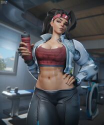 1girls 3d abs areolae_peeking athletic athletic_female hasfeldt medium_breasts muscular muscular_female overwatch vendetta