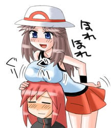 breast_rest breasts copo_deluxe female human human_only leaf_(pokemon) long_hair lowres nintendo pokemon pokemon_frlg pokemon_rgby silver_(pokemon)