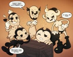 1girl 2024 4boys 4boys1girl anthro artist_name artist_signature ass barley_(bendy_and_the_ink_machine) batim beard bendy bendy_and_the_dark_revival bendy_and_the_ink_machine bendy_the_dancing_demon boots box butt carley_(bendy_and_the_dark_revival) charley_(bendy_and_the_ink_machine) clowndevil consensual_gangbang cum cum_in_ass cute demon dialogue edgar_(bendy_and_the_ink_machine) eyepatch faggot female fivesome gangbang gay ghost ghost_girl gloves hat male male/male/male/male/female mascot_horror nipples nude nude_female nude_males orgy pegging pegging_male penis pipe rough_sex rubberhose sex smoking_pipe spider strap-on tags_request the_butcher_gang thighhighs watermark