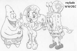 1girls 3boys female gary_the_snail male mammal nickelodeon patrick_star raylude sandy_cheeks sea_sponge snail spongebob_squarepants spongebob_squarepants_(character) squirrel starfish tagme