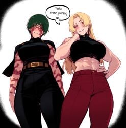 1boy 1boy2girls 2girls 2girls1boy blonde-haired_female blonde_hair color_edit green-haired_female green_hair jujutsu_kaisen jujutsu_kaisen_0 jujutsu_tech_uniform low_quality_edit lucky_bastard masoq095 older_female older_female_and_younger_male scars training yuki_tsukumo yuta_okkotsu zenin_maki