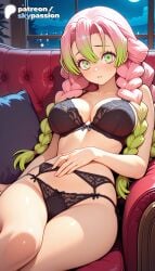 1girls 2026 ai_assisted ai_generated anime artist_name bangs bra breasts bust collarbone demon_slayer explicit female female_only gradient_hair green_eyes green_hair hi_res high_quality high_resolution highres japanese_clothes kanroji_mitsuri kimetsu_no_yaiba long_hair mitsuri_kanroji mole mole_under_eye multicolored_hair night panties patreon patreon_username pink_hair skypassion stable_diffusion underwear watermark