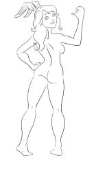 ass ass_focus athena_tremor back back_view barefoot big_breasts black_and_white breasts breasts_visible_from_back dc dc_comics dumb_bunny feet inferior_five legs looking_back monochrome nude nude_female pookie sideboob skinny skinny_female smile soles thin thin_female thin_waist
