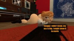 3d 3d_(artwork) big_ass bottomless_female bubble_butt dialogue female_only garry's_mod gmod human_meggy kaibernation meggy_spletzer ponytail_meggy smg4 splits text