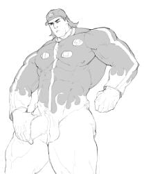 balls bara bodysuit boner bulge erection erection_under_clothes male male_only monochrome motorcity muscles muscular penis phosbara solo solo_male texas_(motorcity)