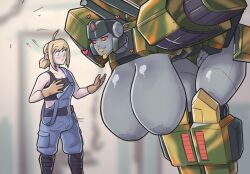 1futa barely_covered_breasts bent_over big_breasts bigger_female breasts breasts_out bulge clothed clothing donut_doodles dreadnought_(transformers) duo erection_under_clothes fan_character fully_clothed futa_on_female futanari grey_nipples grey_skin huge_breasts humanoid oc robot robot_girl robot_humanoid standing thick_thighs transformers wide_hips yellow_lips