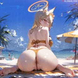 ai_generated artist_request beach big_butt bikini blue_archive kaho_(blue_archive) oldmanai_(artist)